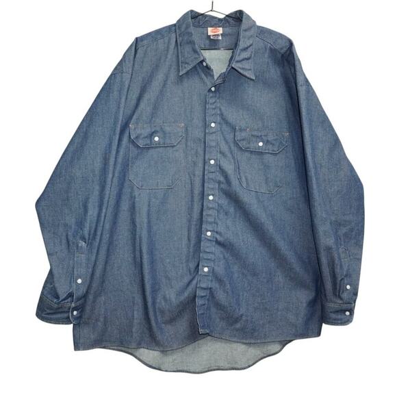 Red Kap 3XL Denim Pearl Snap Work Shirt Western Utility Long Sleeve Blue - Picture 2 of 7